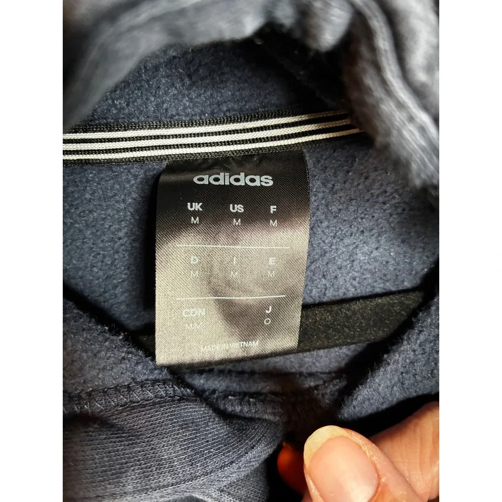 Adidas Mens Navy Blue‎ 3 Stripe Pullover Hoodie Sweatshirt Medium Fleece Lined